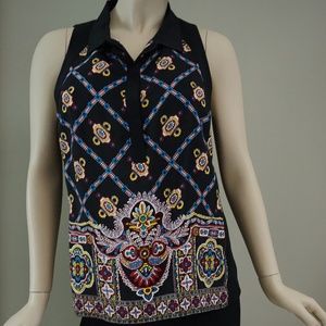 Nanette Lepore Black Sleeveless Bandana Print Top